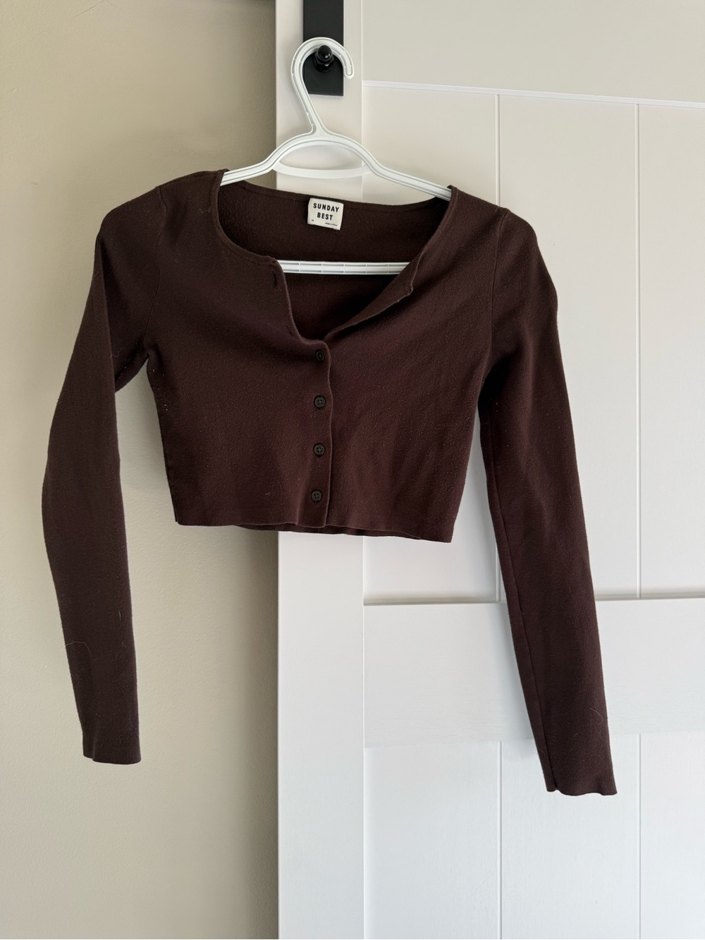 Sunday Best Brown Ribbed Cropped Button-Up Long Sleeve Top